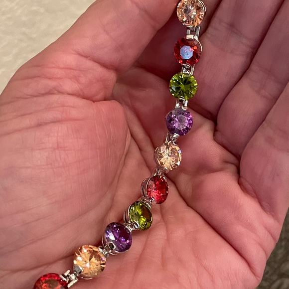 Sterling Silver and multicolored lab created gemstone bracelet. - Picture 2 of 7